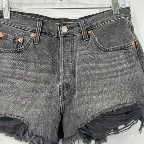 Levi’s 501 High Rise Button Fly Distressed Denim Shorts - Picture 2 of 7